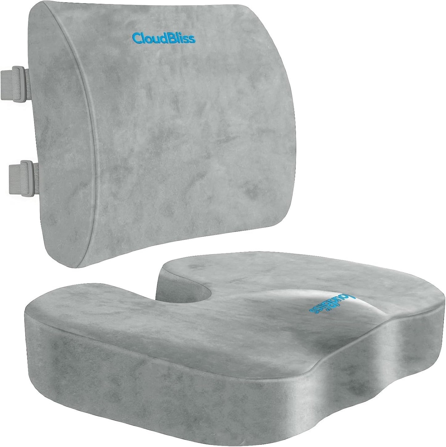 CloudBliss Lumbar Support Pillow & Seat Cushion Set for Office Chair, Desk Chair, Wheelchair & Car – Memory Foam Back Support, Ergonomic Chair Cushions, Sciatica Pain Relief, Home Essentials, Black