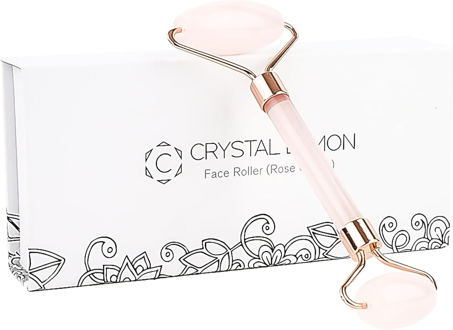 C CRYSTAL LEMON Rose Quartz Facial Roller for Face and Neck, Dual-End Natural Stone Face Roller, Cooling Massage Tool for Puffiness Appearance, Smooth Rolling Skincare Accessory