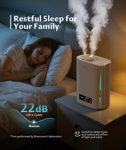 BREEZOME 6L Humidifiers for Bedroom Large Room & Essential Oil Diffuser, Ultrasonic Top Fill Cool Mist Humidifiers for Baby, Plants, Nursery Last up to 60 Hours, Smart Humidistat Control, Quiet, Black