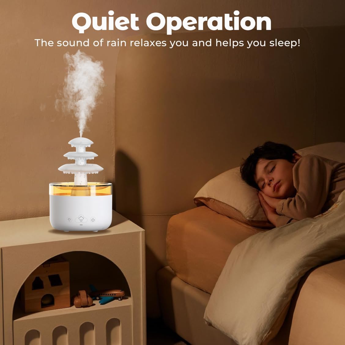 Humidifiers for Bedroom, Rain Cloud Humidifier with 7 Colors Night Light, Simulate Falling Raindrops Small Humidifier Aroma Diffuser for Sleeping, Relaxing (Fountain-White)