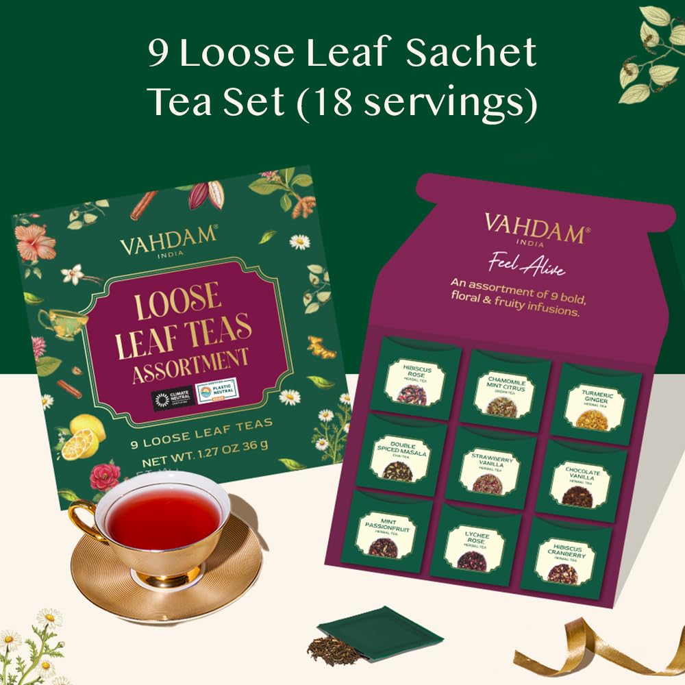 VAHDAM, Assorted Black Tea Loose Leaf Tea Gift Set (10 Flavors) Gift Ideas for Women & Men | Directly Sourced From Assam and Darjeeling | Resealable Ziplock Pouch