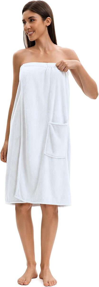 Towel Wrap For Women After Shower，Plush Bath Robe Female，Sauna Spa Wrap Around Towels With Pockets