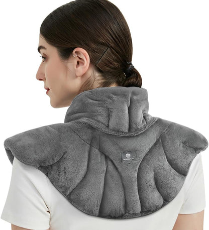 Microwavable Heat Pad for Neck and Shoulders, Weighted Microwave Moist Heating Wrap for Pain Relief Sore Muscle Stress Tension, Heated Wrap with Aromatherapy, Hot & Cold Compress, Grey