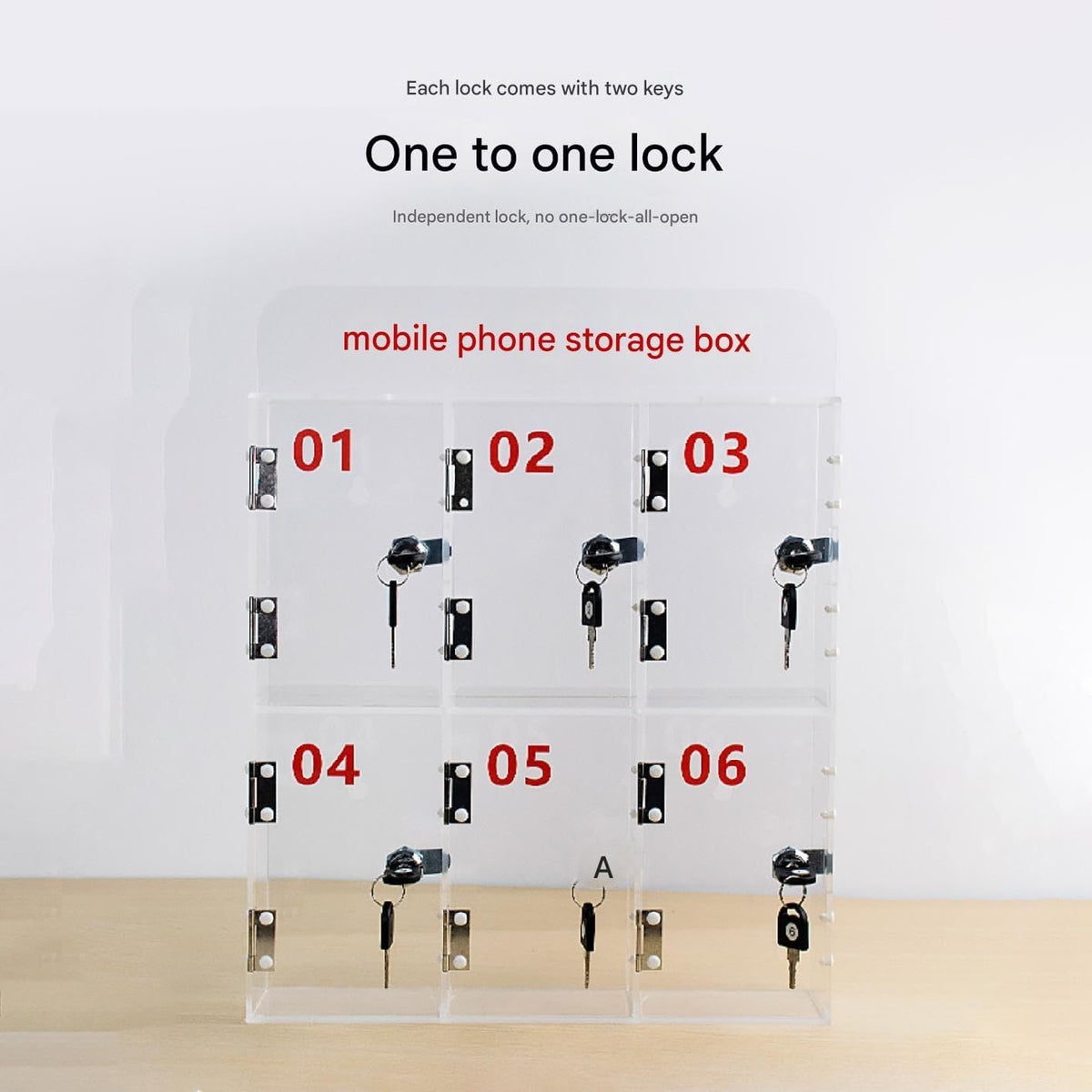 Cell Phone Locker Box - Acrylic Wall-Mounted with Locks and Keys, Secure Storage Cabinet for Office, Classroom, Gyms
