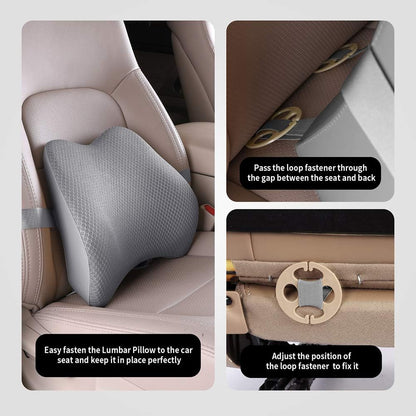 Memory Foam Lumbar Support Pillow for Car - Lower Back Support Cushion for Driving, Back Pain Relief for Car Seat, Office Chair, Wheelchair (Gray)