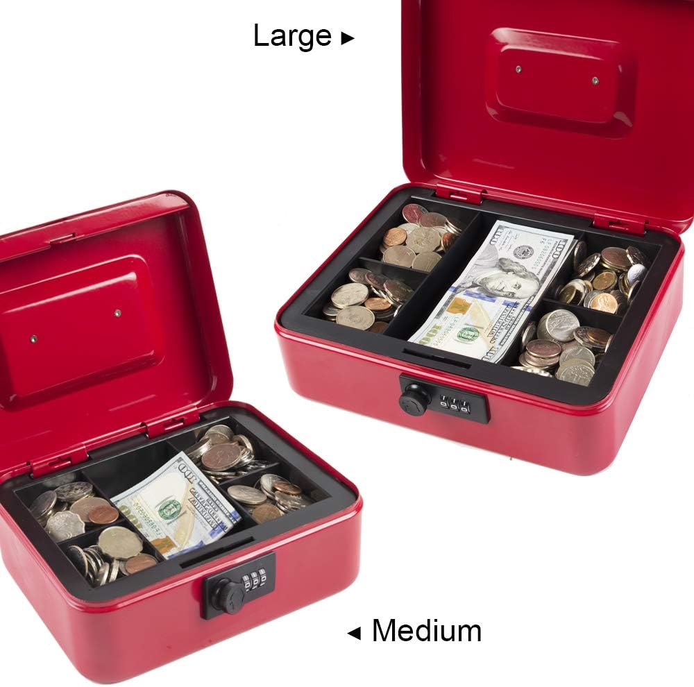 KYODOLED Small Cash Box with Combination Lock & Removable Money Tray, Black