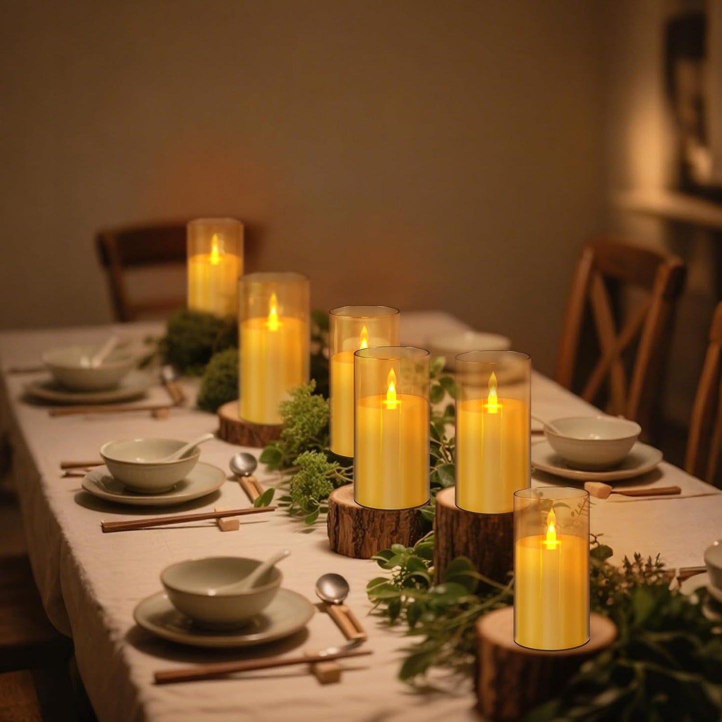 wemarry Flameless Candles 4" 5" 6" Acrylic Glass Pillars 3" Diameter Battery Operated Flickering Candles Include 8-Key Remote with Timer Function 400+ Hours (Gray, Warm Light 3 Pack)