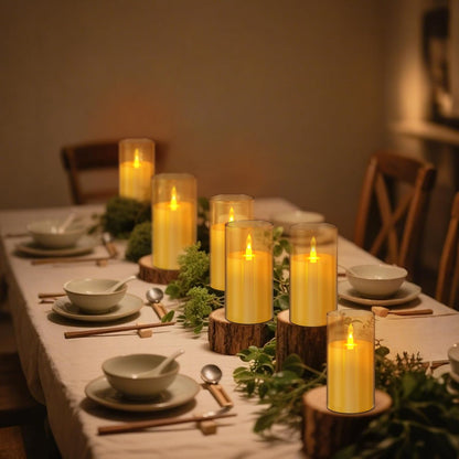 wemarry Flameless Candles 4" 5" 6" Acrylic Glass Pillars 3" Diameter Battery Operated Flickering Candles Include 8-Key Remote with Timer Function 400+ Hours (Gray, Warm Light 3 Pack)