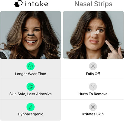Intake Breathing Nasal Strip Starter Kit (15 Count, Black) - Boost Oxygen Intake, Reduce Snoring, Improve Sleep Quality - Sweat Resistant, Skin Safe Nasal Strips - Extra Strength Snoring Solution