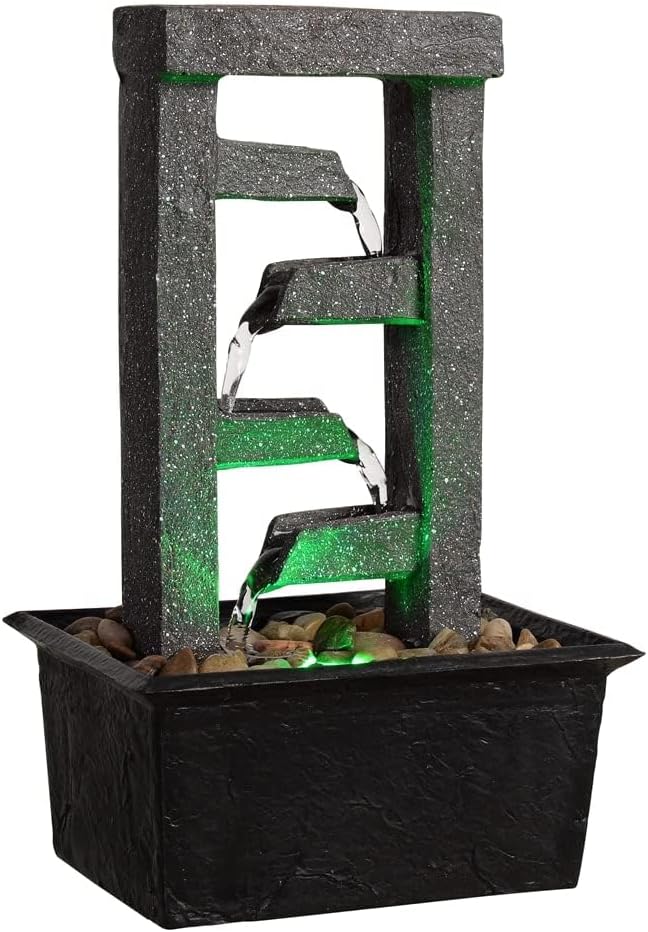 GOSSI Indoor Water Fountain Stump Rain Drop Meditation Desk Fountain Artistic Relaxation Waterfall for Home and Office Decor (22013)
