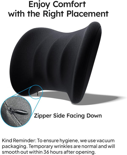 Wigoo 2026 Lumbar Support Pillow for Car [Ergonomic Design, Pressure Relief] Back Cushion for Driving Seat, Back Support Pillow for Car-Office Chair, Fits All Vehicles (Black 1-Pack)
