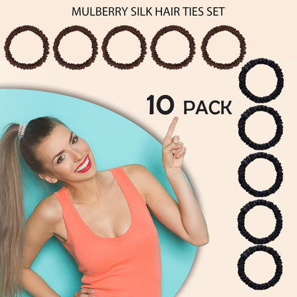 22 Momme 100% Pure Mulberry Silk Scrunchies (4 PCS) - Small Hair Elastics and Ties for Women, Sleep Hair Care, No Damage, Black