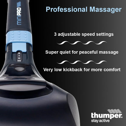 Thumper Mini Pro Percussive Massager - Deep Tissue Massage for Muscles, Back, Shoulders, Legs, arms. Powerful Percussion Electric Handheld Massage Therapy Gun with Long Handle and 3 speeds