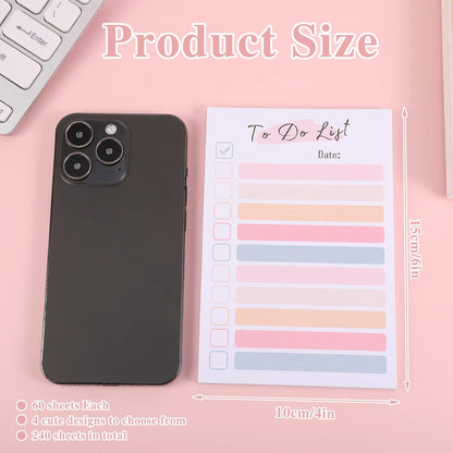 4 Pack to Do List Notepad, 4x6 Daily to Do List Sticky Notes