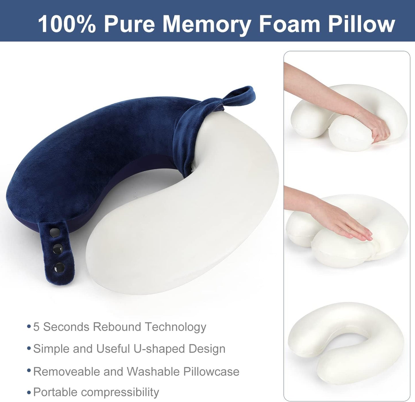 TALLGO Travel Pillow, Best Memory Foam Neck Pillow Head Support Soft Pillow for Sleeping Rest, Airplane Car & Home Use (Black)