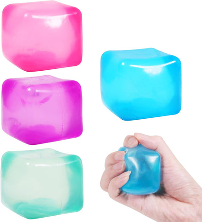 3pack Stress Cube Squishy Stress Balls for Adults Kids Fidget Toy for Your Best Mellow and Chill -Ice Cubes-Square Shape with Filling in Pink Purple Blue (3pcs Cube )