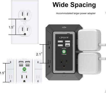 Wall Charger, Surge Protector, QINLIANF 5 Outlet Extender with 4 USB Ports