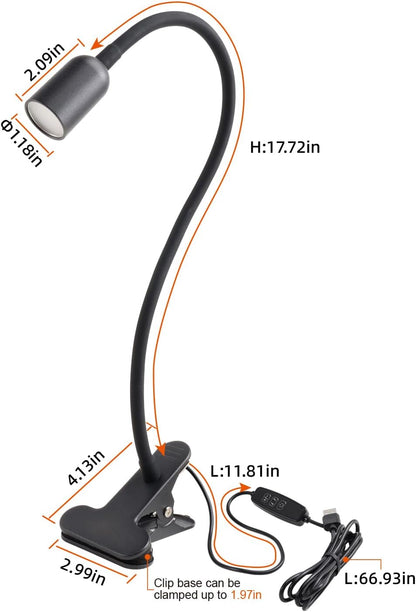DAMI LED Reading Light for Bed Headboard – Dimmable Clip-On Book Light with Flexible Gooseneck, Adjustable Color Temperature (3000/4000/6000K), USB-Powered Desk Lamp for Dorms and Home