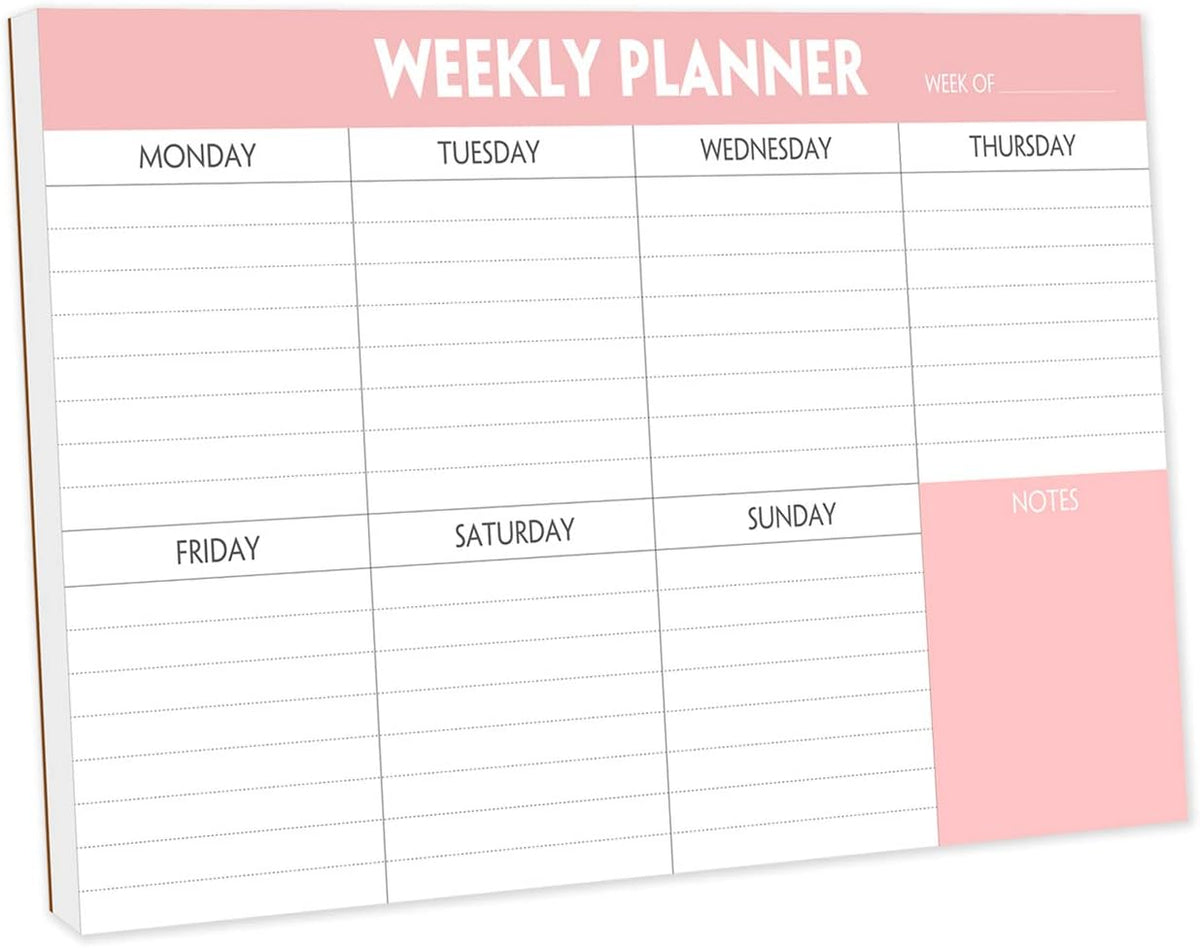 Weekly Planner Notepad - Tear Off Planning Pad with Daily Schedule & Calendar, 52 Sheets, 100gsm Paper, Undated Weekly To Do List Notepad, 10x7 in