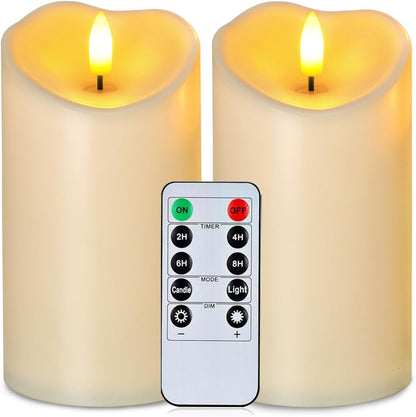 Homemory 6"x3" Outdoor Waterproof Flameless Candles, LED Candles, Battery Operated Candles with Remote and Timers, Electric Fake Plastic Pillar Candles, Ivory White, Set of 2