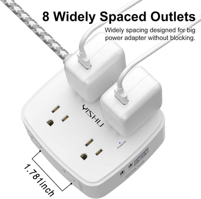 YISHU 6Ft Surge Protector Power Strip with 8 Widely Outlets & 4 USB Ports
