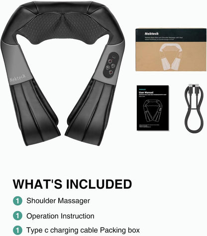 Nekteck Cordless Neck and Back Massager with Soothing Heat, Rechargeable