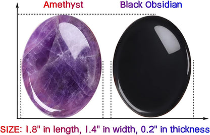 2PCS Worry Stone for Anxiety Tigers Eye Amethyst Healing Crystals Hand Thumb Stones Pocket Gemstones Meditation Accessories Oval Crystal Natural Relax Palm Stone Anxiety Relief Items Stocking Stuffers