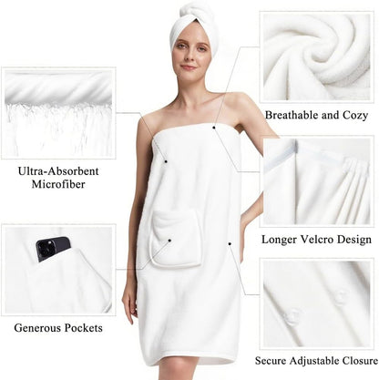 PJGGZ Towel Wrap for Women, Adjustable Button Quick Dry Absorbent Bath Wrap