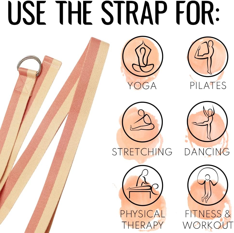 TECEUM 2 IN 1 Yoga & Mat Strap for Stretching – Cotton – 6/8/10 ft
