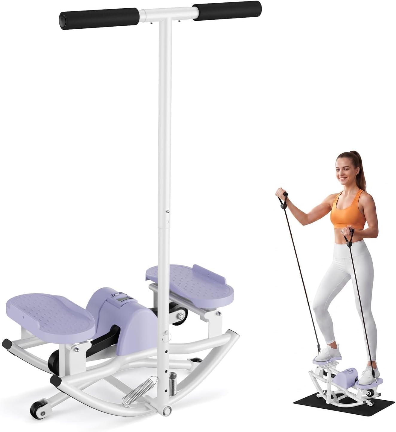 Rocking Steppers for Exercise at Home, Rocker Stepper Side to Side with Resistance Bands & Handlebar for Full Body Workout, Low-Impact Lateral Stepper Exercise Machine with Digital Monitor