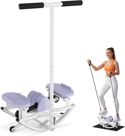 Rocking Steppers for Exercise at Home, Rocker Stepper Side to Side with Resistance Bands & Handlebar for Full Body Workout, Low-Impact Lateral Stepper Exercise Machine with Digital Monitor