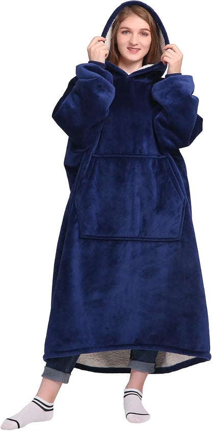 Waitu Wearable Blanket Sweatshirt Gifts for Women and Men, Warm and Cozy Giant Blanket Hoodie, Thick Flannel Blanket with Sleeves and Giant Pocket - Dark Gray