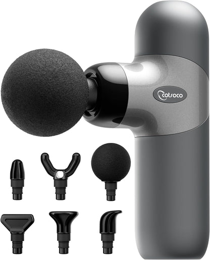 cotsoco Mini Massage Gun, Deep Tissue Percussion Muscle Massager, Compact Portable Handheld Massager with 6 Heads & 4 Speeds, Quiet for Home, Gym, Office, Travel, Gift for Men and Women