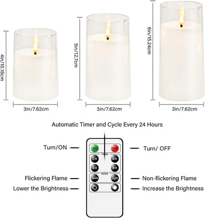 kakoya Flickering Flameless Candles Battery Operated with Remote and 2/4/6/8 H Timer Acrylic Led Pillar Candles Pack of 9 (appr D2.3"xH5.5"6.5"7.5")with Realistic 3D Wick Candles for Home Decor(White)