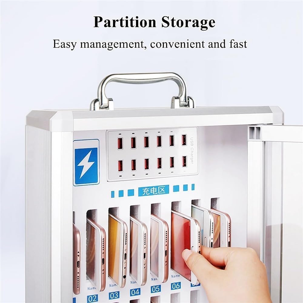 Cell Phone Charging Stations W/USB Charging Ports & Handle, Wall-Mounted Rechargeable Cell Mobile Phone Storage Box for Company Conference Room (Color:12 Slots)