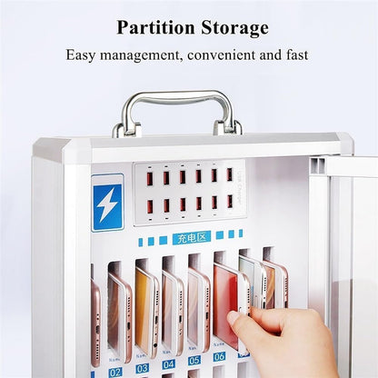 Cell Phone Charging Stations W/USB Charging Ports & Handle, Wall-Mounted Rechargeable Cell Mobile Phone Storage Box for Company Conference Room (Color:12 Slots)