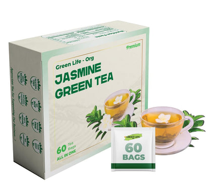 60 Jasmine Green Tea Bags, 100% Natural Ingredients Herbal Tea, Individually Wrapped Seal, Blend for Wellness, Vegan, No Sugar,Floral Smoothness, Caffeinated,, Boost Immunity & Rich in Antioxidants. (Jasmine + Green Tea)