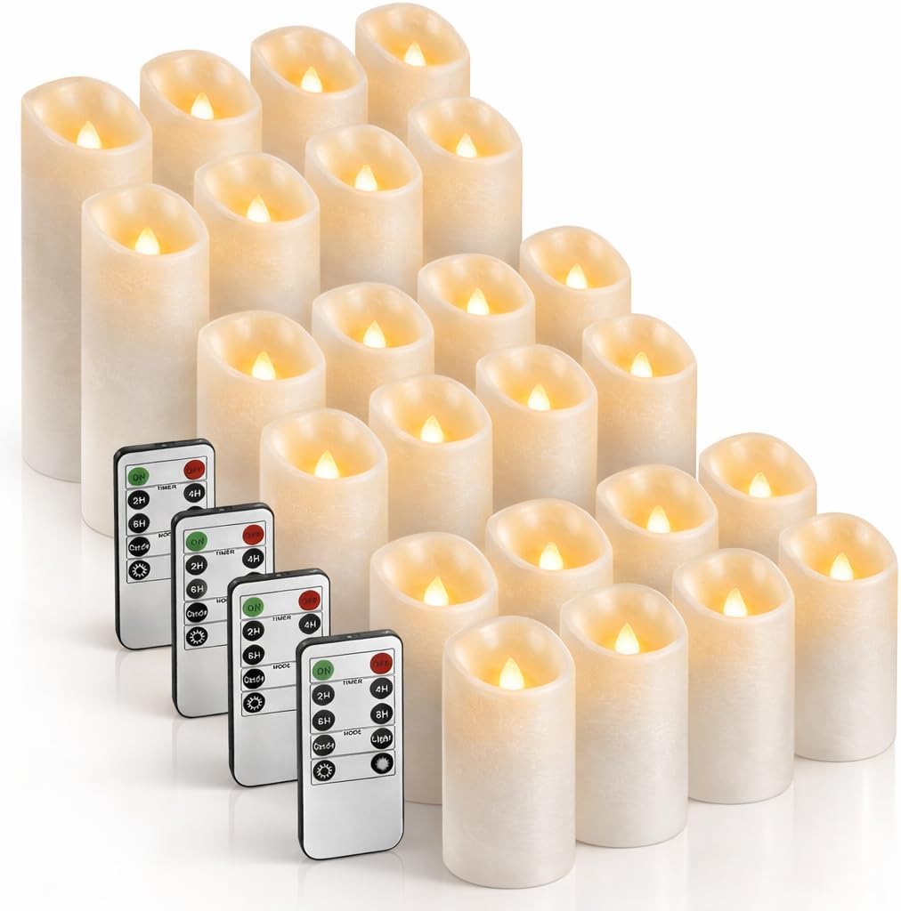 Waterproof Flameless Candles, 12 PC Battery Operated LED Pillar Candles with 2 Remote Controls & Timer, Flickering Indoor Outdoor Candles for Wedding, Patio, Easter, Bathroom, Home Decor, 4''5''6''