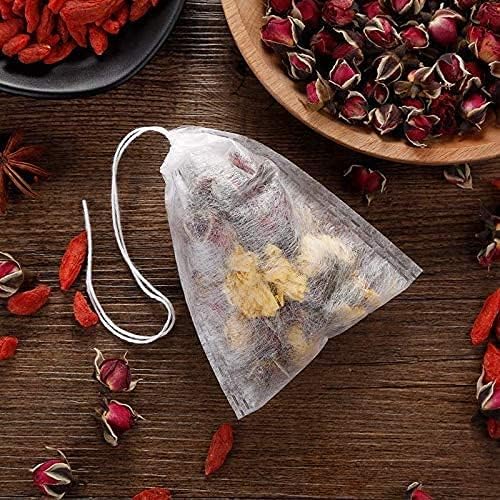 300Pcs Disposable Tea Bags for Loose Leaf Tea, Empty Tea Bags for Loose Tea, 100% Natural Wood Pulp Paper Material, Unbleached Tea Filter Bags with Drawstring