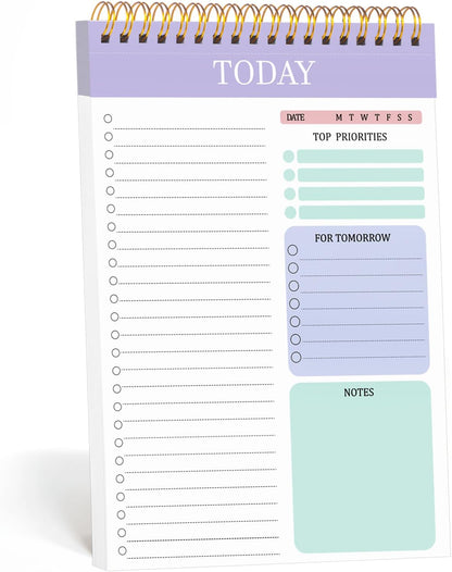 to Do List Notepad, Undated Daily Planner, 120 Pages, 6.7 x 9.8 in | 100 GSM FSC Paper, Plastic Cover, Spiral Bound, Tear-Off Pages, Task Checklist Layout For Home Office School Supplies