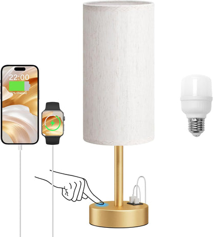Dicoool Touch Table Lamp for Bedroom, 3 Way Dimmable Bedside Lamp with USB C & A Charging Ports - Small Desk Lamp for Dorm Room, College, Kids, Office, Living Room, White