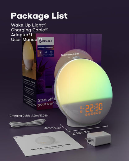Sunrise Alarm Clock for Heavy Sleepers, Wake Up Light with Sunrise/Sunset Simulation, Dual Alarms & Natural Sounds, Snooze & Sleep Aid, FM Radio, 7 Colors Night Light for Bedroom, Ideal for Gift