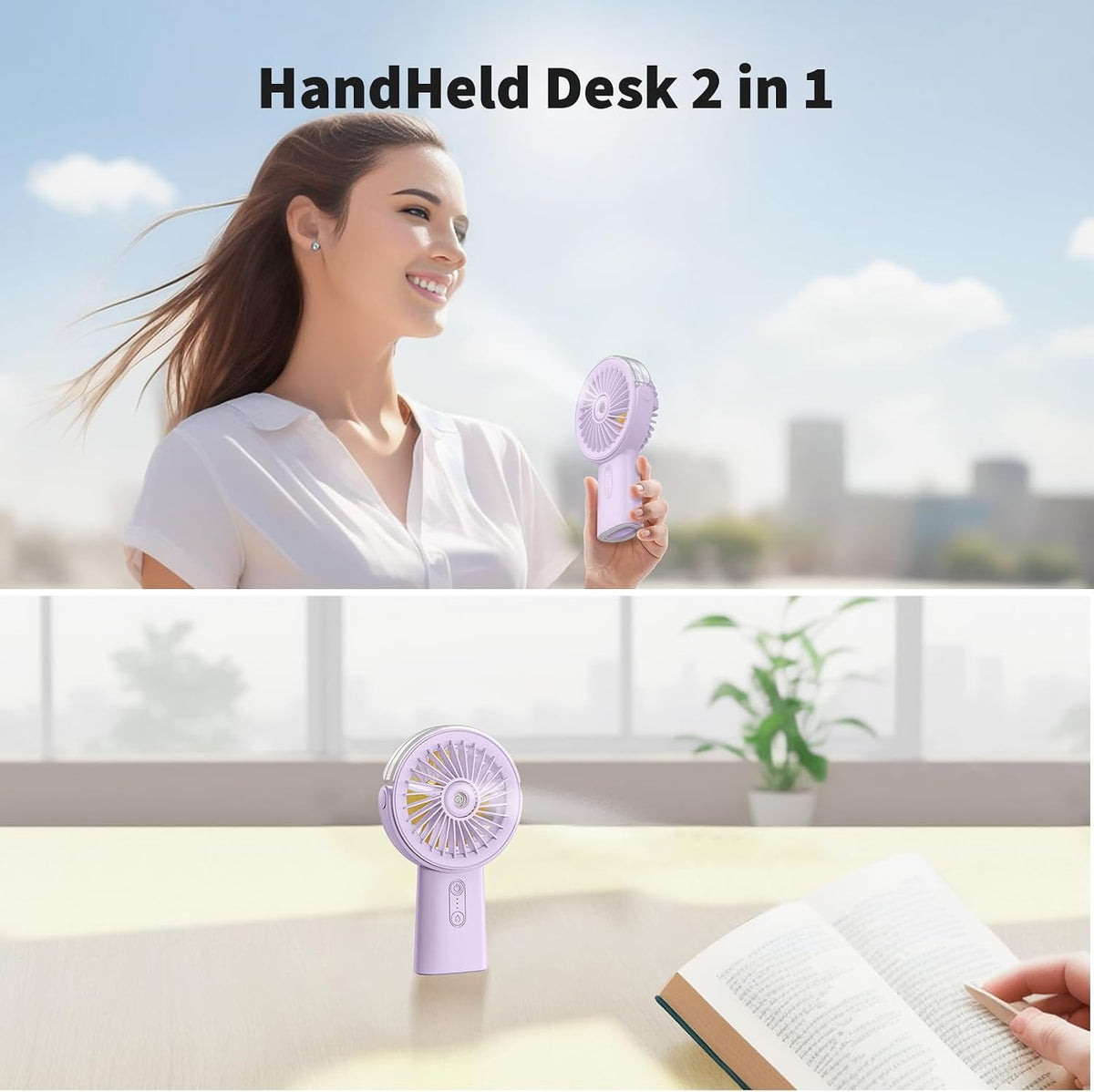 Otlonpe Handheld Misting Fan Portable, Small Personal Hand Held Rechargeable Mist Fan Water Spray, 4000mAh Battery Operated Hand Mister Fans 3-Speed, 4-15 Hrs Runtime for Travel Home Office Outdoor