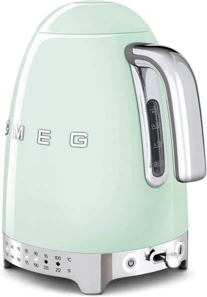 SMEG Variable Temperature Electric Kettle 1.7L (7 Cup), Stainless Steel Tea & Coffee Kettle, Fast Boil, Adjustable Temp 122°F–212°F, Keep Warm, Auto Shut-Off, 360° Base, Retro Style-Black