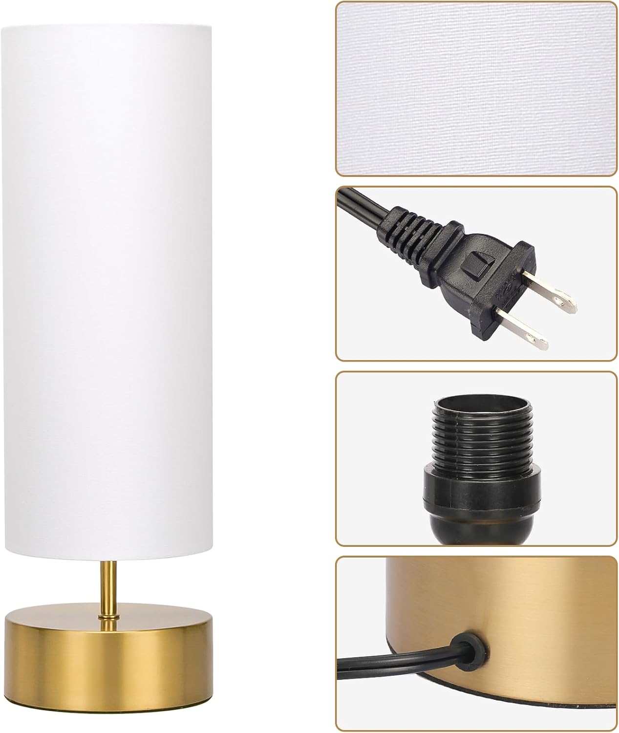 Touch Table Lamp, 3-Way Dimmable Modern Minimalist Accent Bedside Lamp with Cylinder Fabric Shade, Night Light Nightstand Desk Lamp for Bedroom Living Room Kitchen, 9W LED Bulb Included