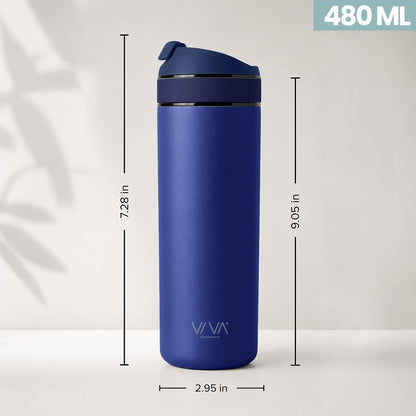 VIVA Recharge Tea Infuser Bottle, 16 oz Insulated Stainless Steel Travel Tea Tumbler with Infuser for Loose Leaf, Hot & Cold Tea & Coffee, Patented Steep Control, Leak-Resistant Lid - Mustard
