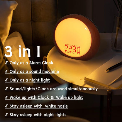 Wake Up Light Sunrise Alarm Clock White Noise Machine with Sunrise Sunset Simulation for Heavy Sleepers Kids Bedroom Dual Alarms Snooze Sound Brown Noise Machine with 25 Sounds for Sleeping