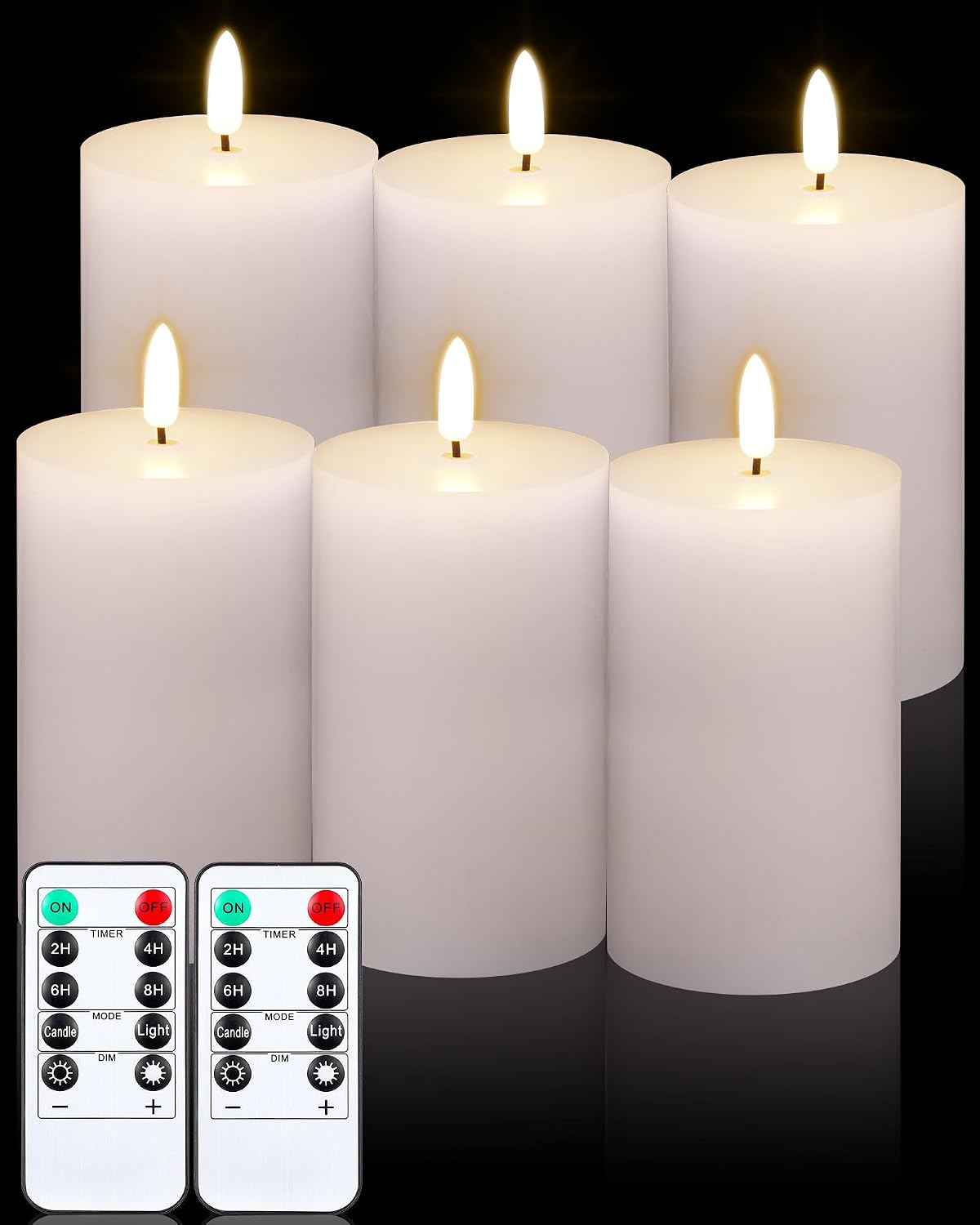 VIHOSE 12 Pack White Flameless Candles Set with Remote and Timer Flickering Flameless Battery Candles Flat Top LED Pillar for Wedding Outdoor Home Festival Decoration(D 3'' H 4'' 5'' 6'')