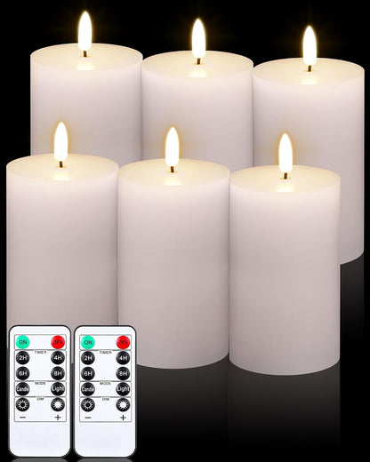 VIHOSE 12 Pack White Flameless Candles Set with Remote and Timer Flickering Flameless Battery Candles Flat Top LED Pillar for Wedding Outdoor Home Festival Decoration(D 3'' H 4'' 5'' 6'')