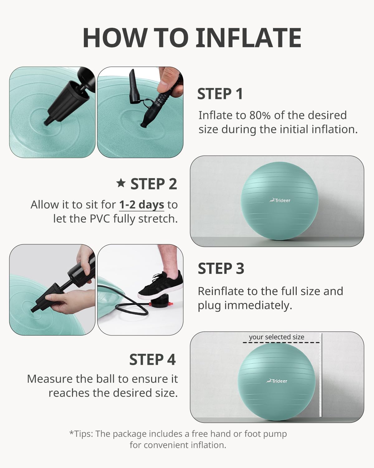 Trideer Exercise Ball, Stability Yoga Ball for Physical Therapy, Active Sitting, Pregnancy & Birth Labor Prep, Core Strength, Balance Training, Posture Improvement and Daily Stretching, 55/65/75cm